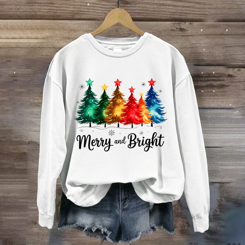 Merry And Bright Multicolored Christmas Tree Sweatshirt