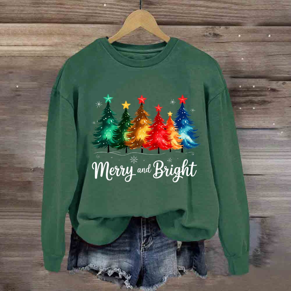 Merry And Bright Multicolored Christmas Tree Sweatshirt