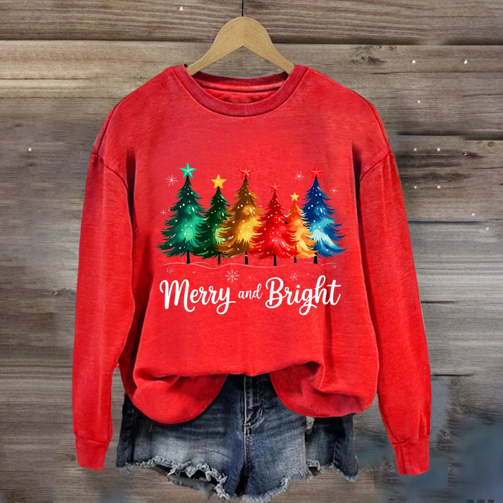 Merry And Bright Multicolored Christmas Tree Sweatshirt