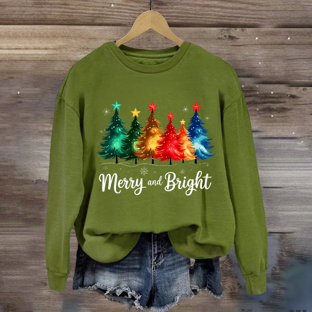 Merry And Bright Multicolored Christmas Tree Sweatshirt