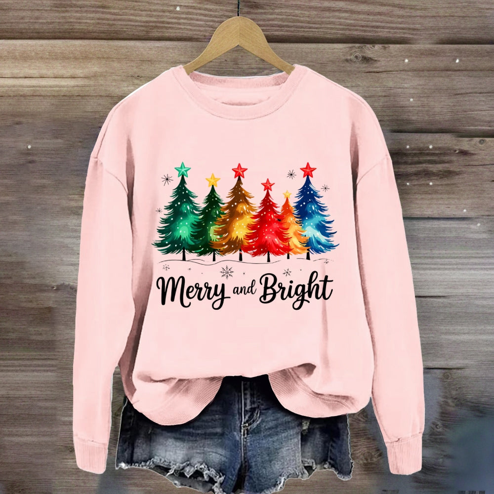 Merry And Bright Multicolored Christmas Tree Sweatshirt