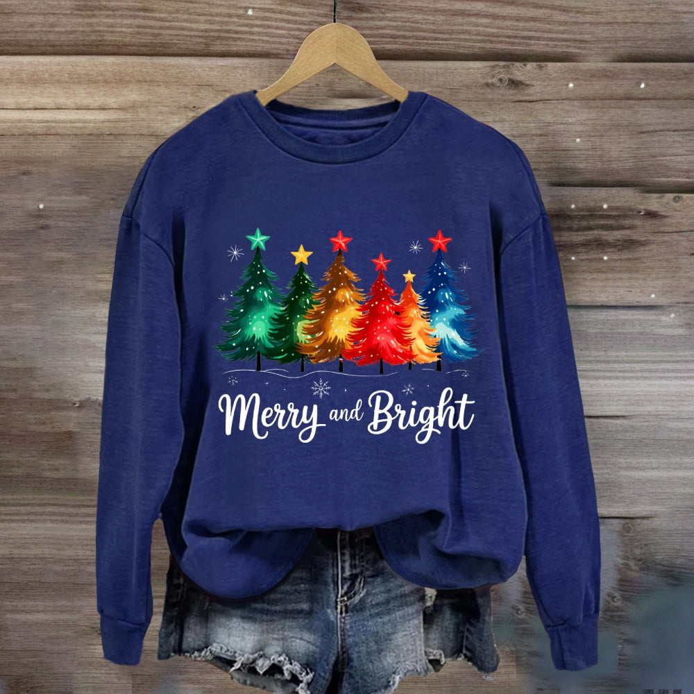Merry And Bright Multicolored Christmas Tree Sweatshirt