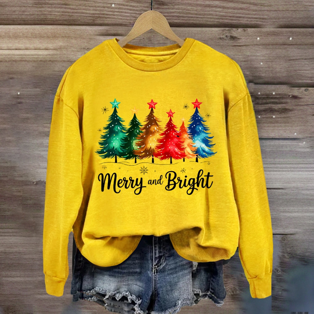 Merry And Bright Multicolored Christmas Tree Sweatshirt