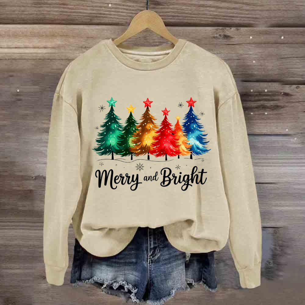 Merry And Bright Multicolored Christmas Tree Sweatshirt