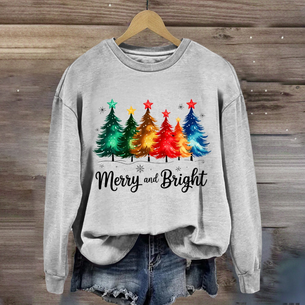 Merry And Bright Multicolored Christmas Tree Sweatshirt
