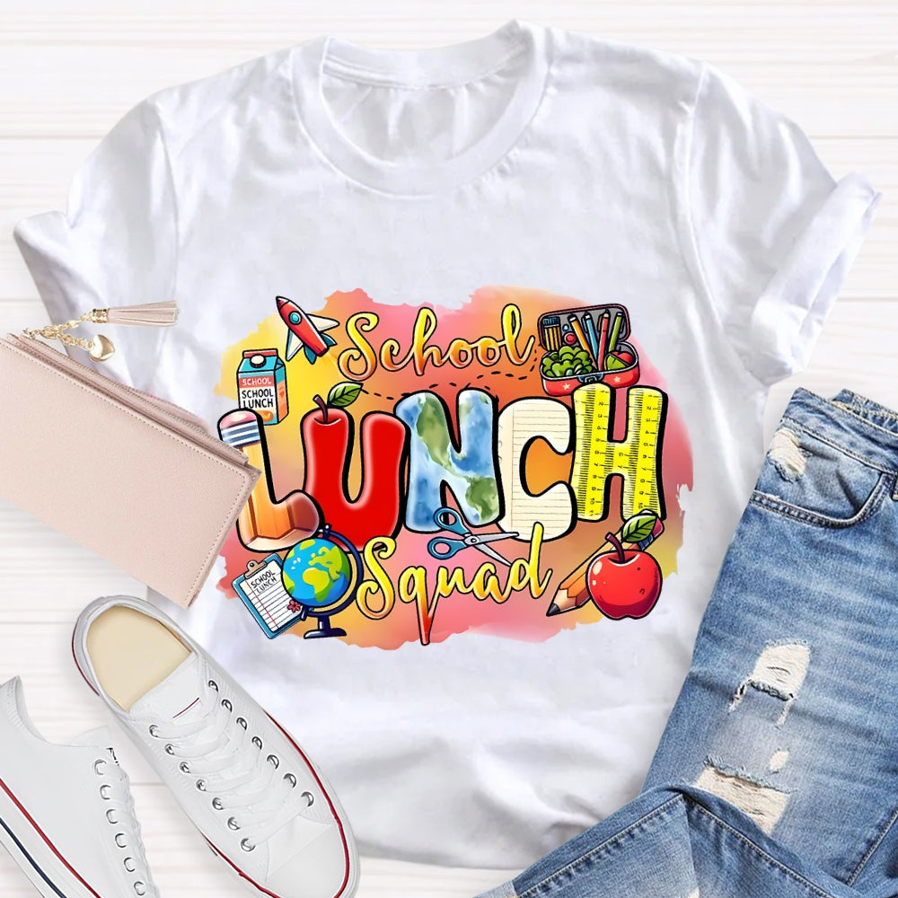 School Lunch Squad Colorful Prints And Apples T-shirt