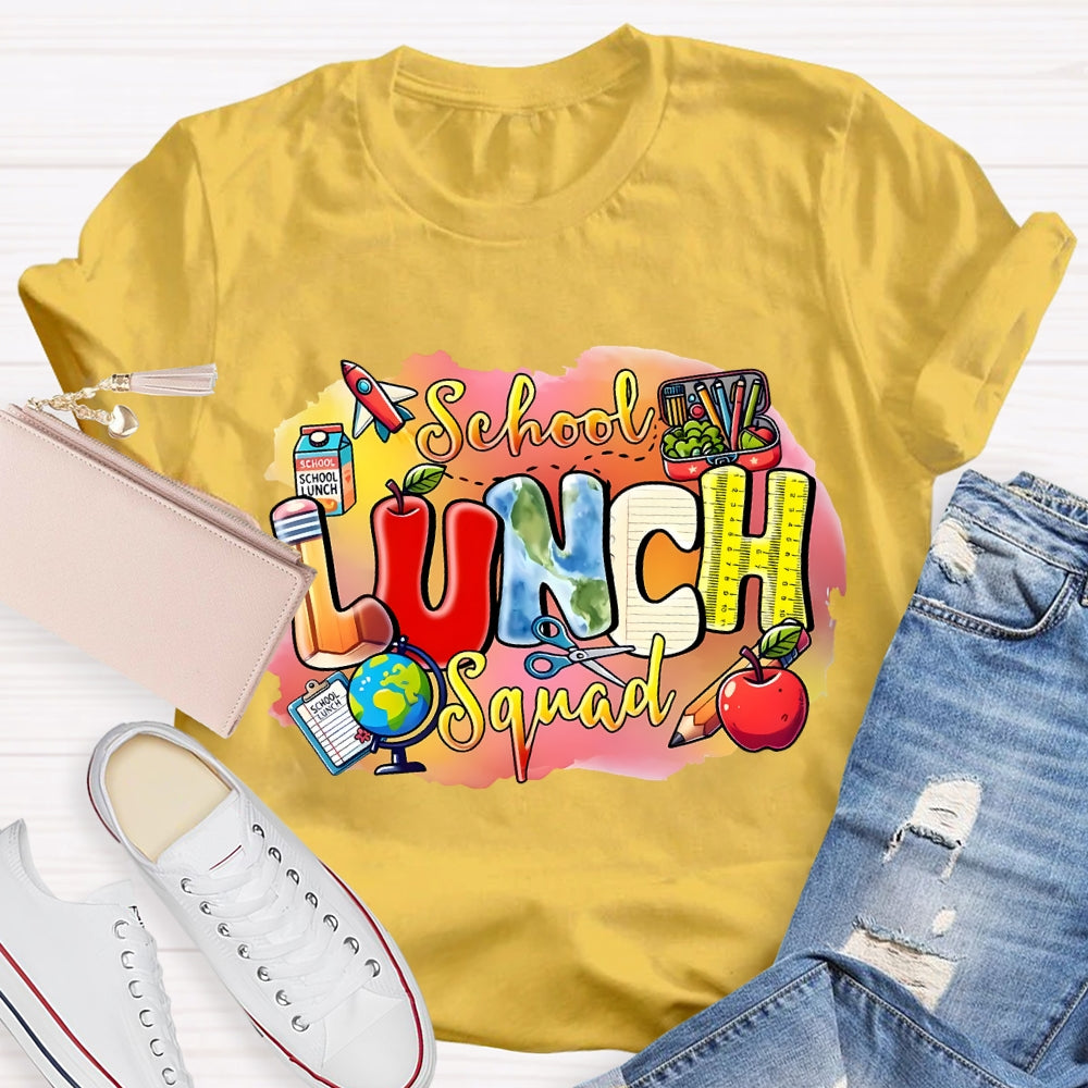 School Lunch Squad Colorful Prints And Apples T-shirt