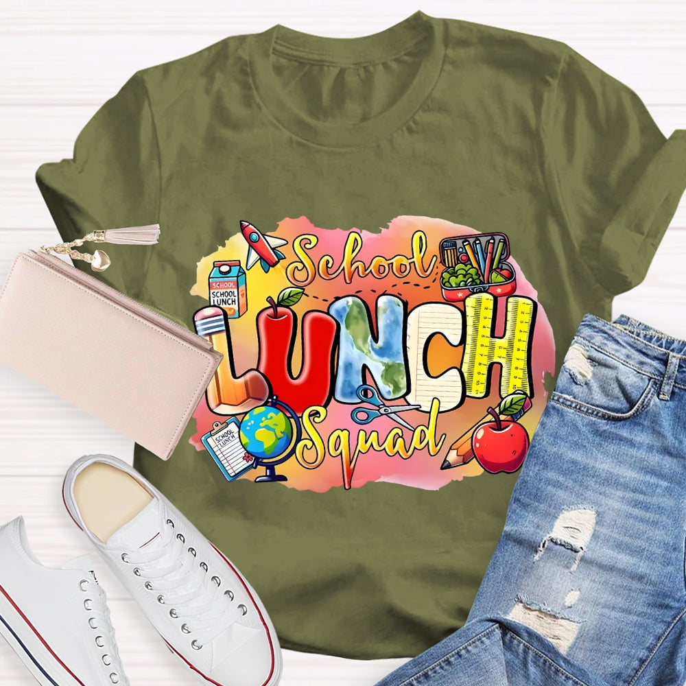 School Lunch Squad Colorful Prints And Apples T-shirt