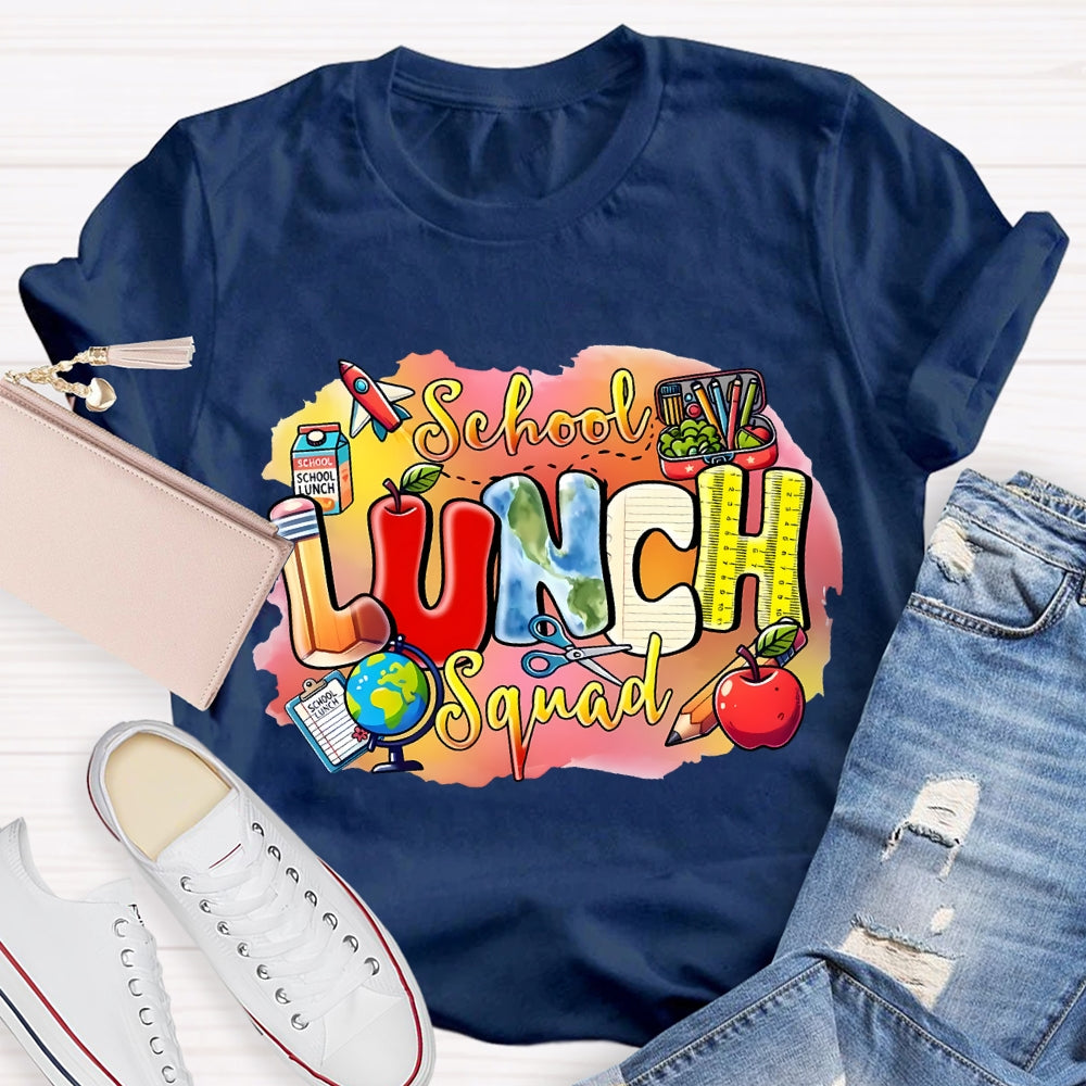 School Lunch Squad Colorful Prints And Apples T-shirt