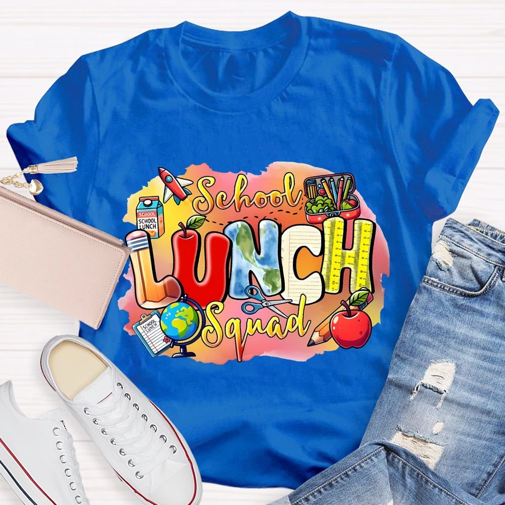 School Lunch Squad Colorful Prints And Apples T-shirt