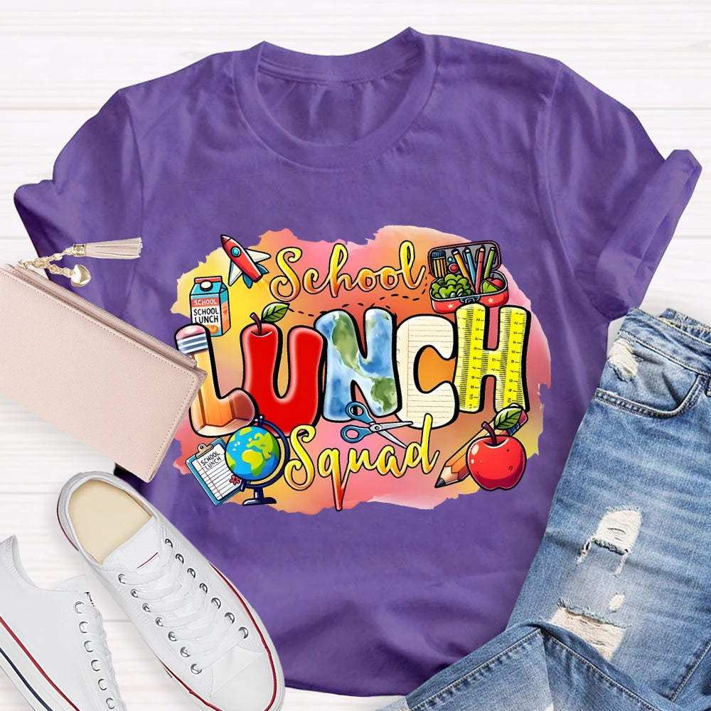 School Lunch Squad Colorful Prints And Apples T-shirt
