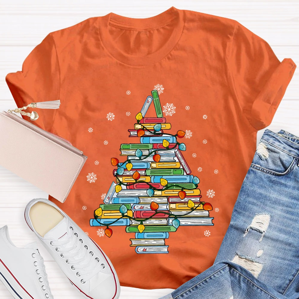Christmas Tree Books And Christmas Lights Snowflakes T-shirt