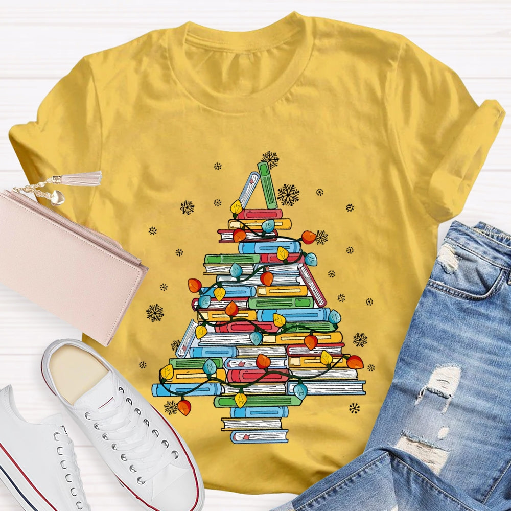 Christmas Tree Books And Christmas Lights Snowflakes T-shirt