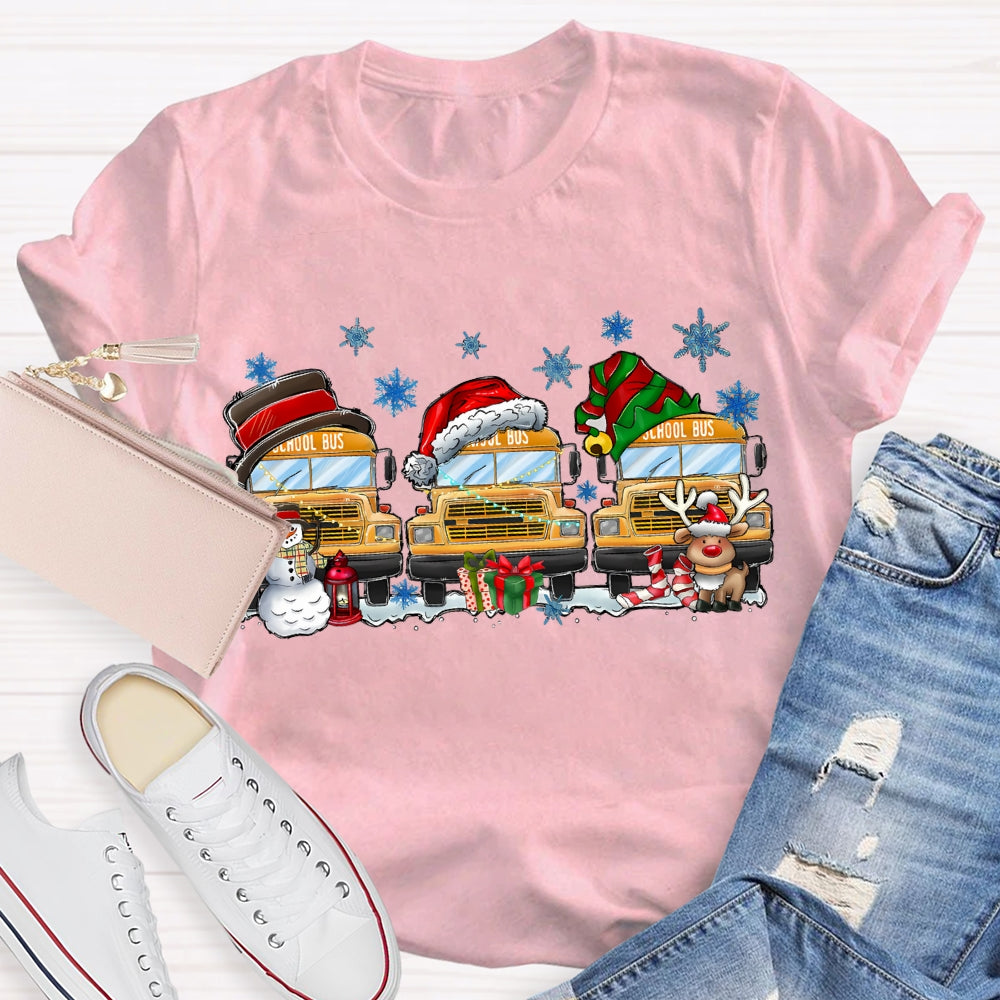 School Bus Snowflake Christmas T-shirt