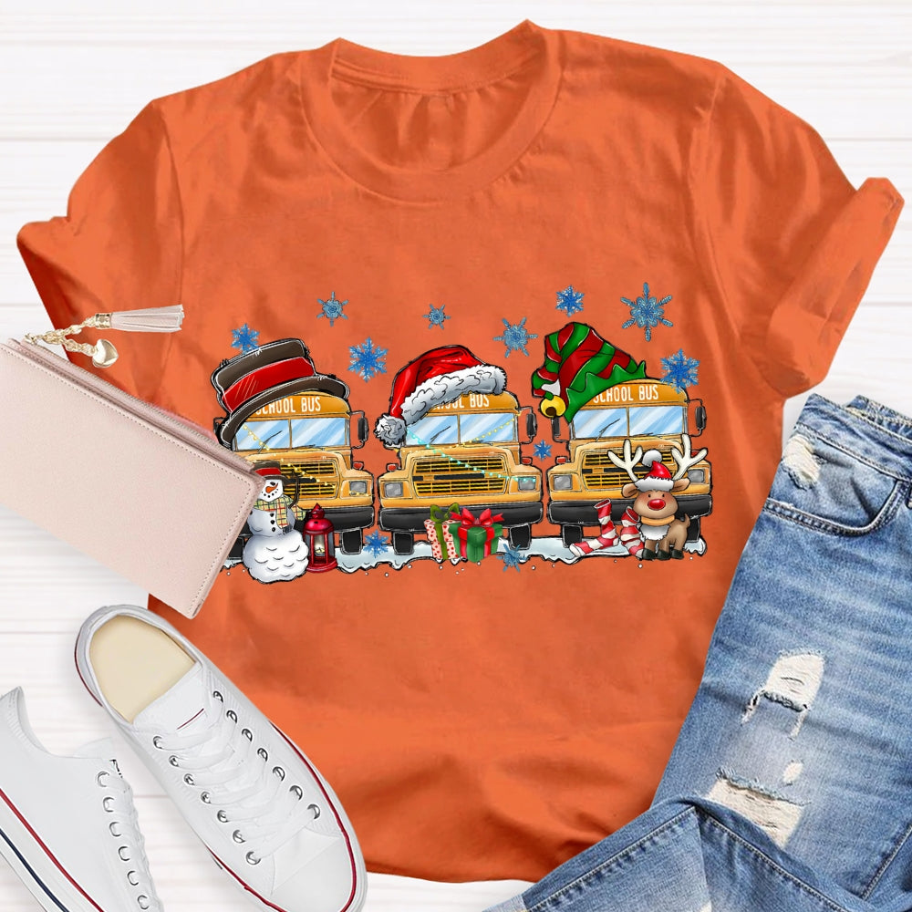 School Bus Snowflake Christmas T-shirt