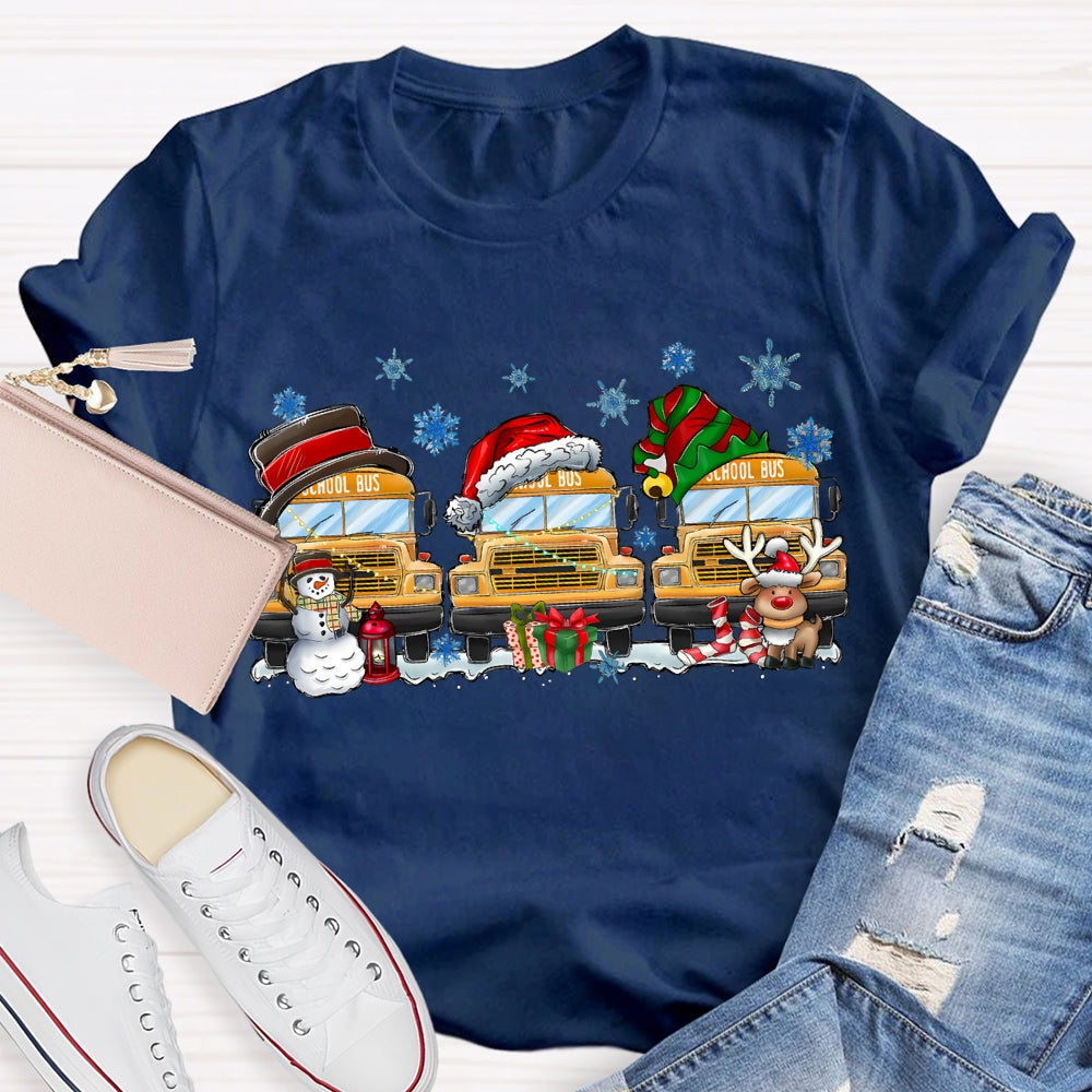 School Bus Snowflake Christmas T-shirt