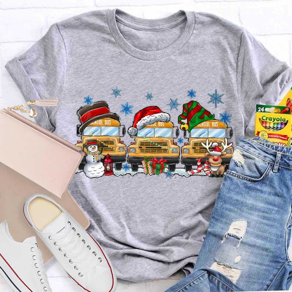School Bus Snowflake Christmas T-shirt