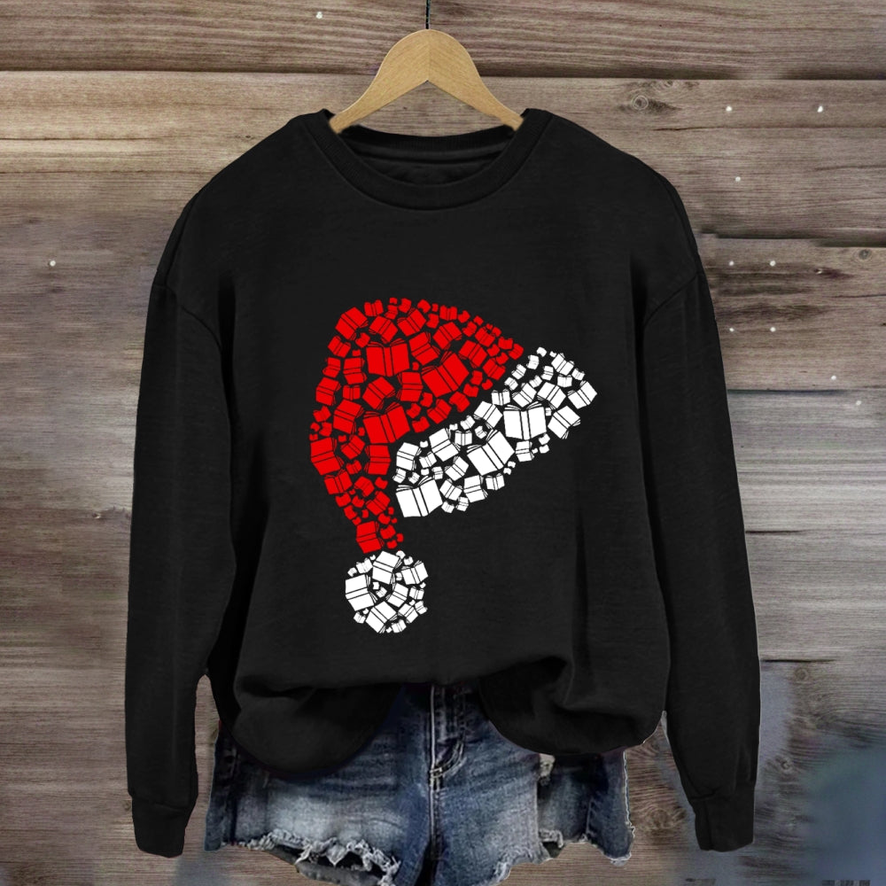Book Christmas Hat Sweatshirt