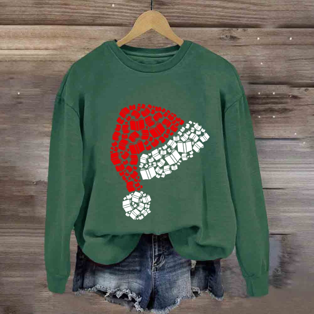 Book Christmas Hat Sweatshirt