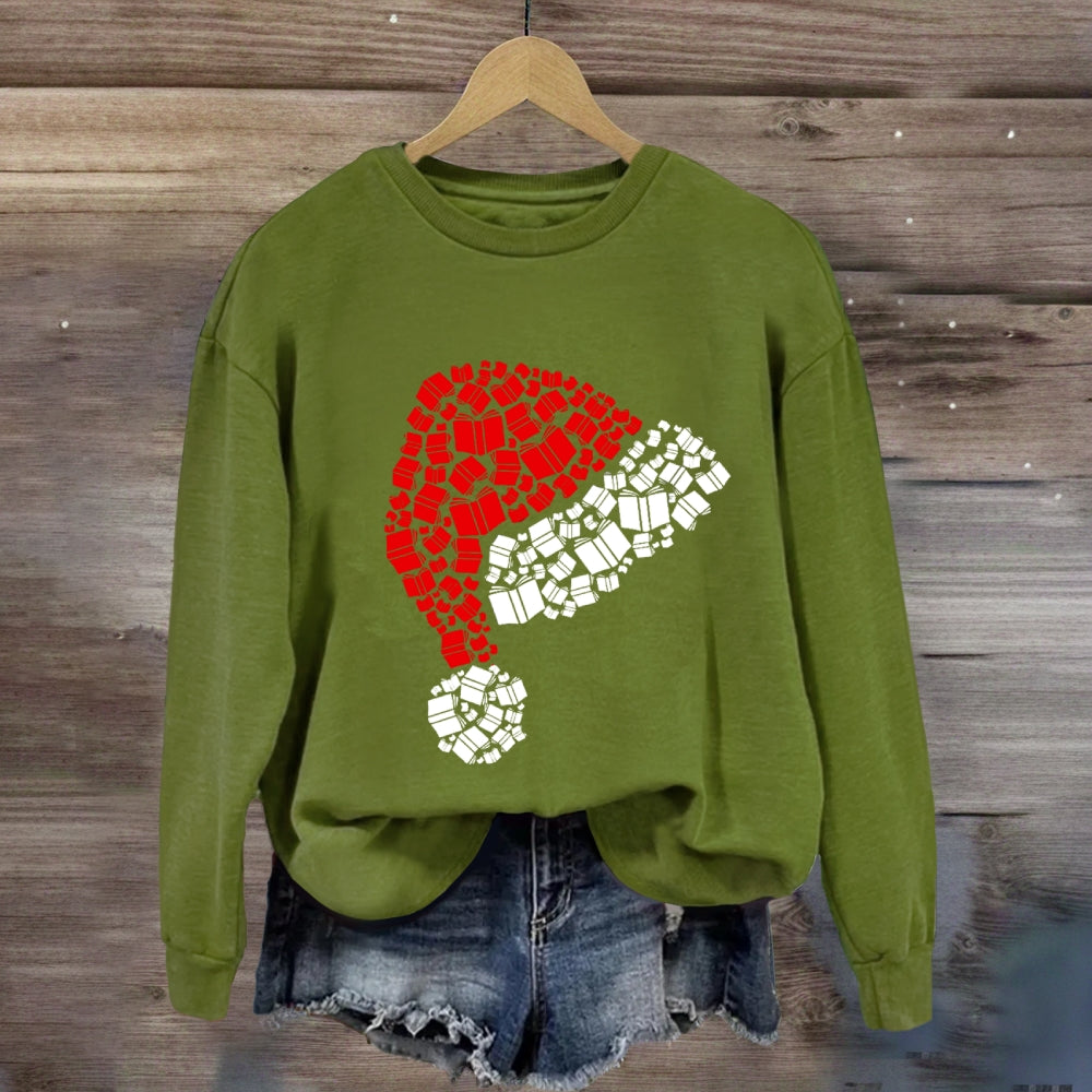 Book Christmas Hat Sweatshirt