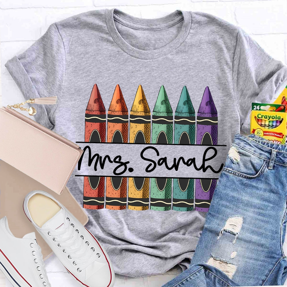 Personalized Name Colored Crayons Art Teacher T-shirt