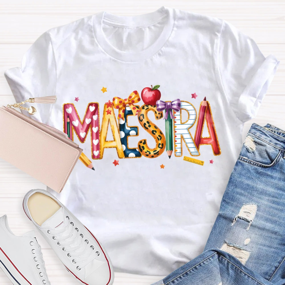 Maestra Colorful Stars And Font Apple T-shirt