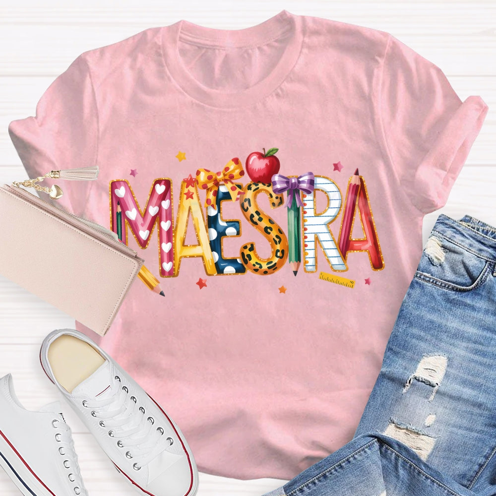 Maestra Colorful Stars And Font Apple T-shirt