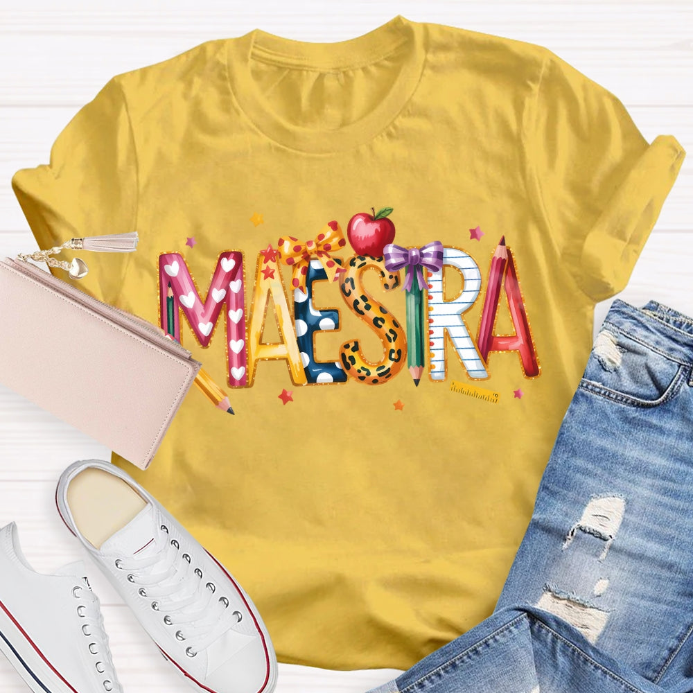 Maestra Colorful Stars And Font Apple T-shirt