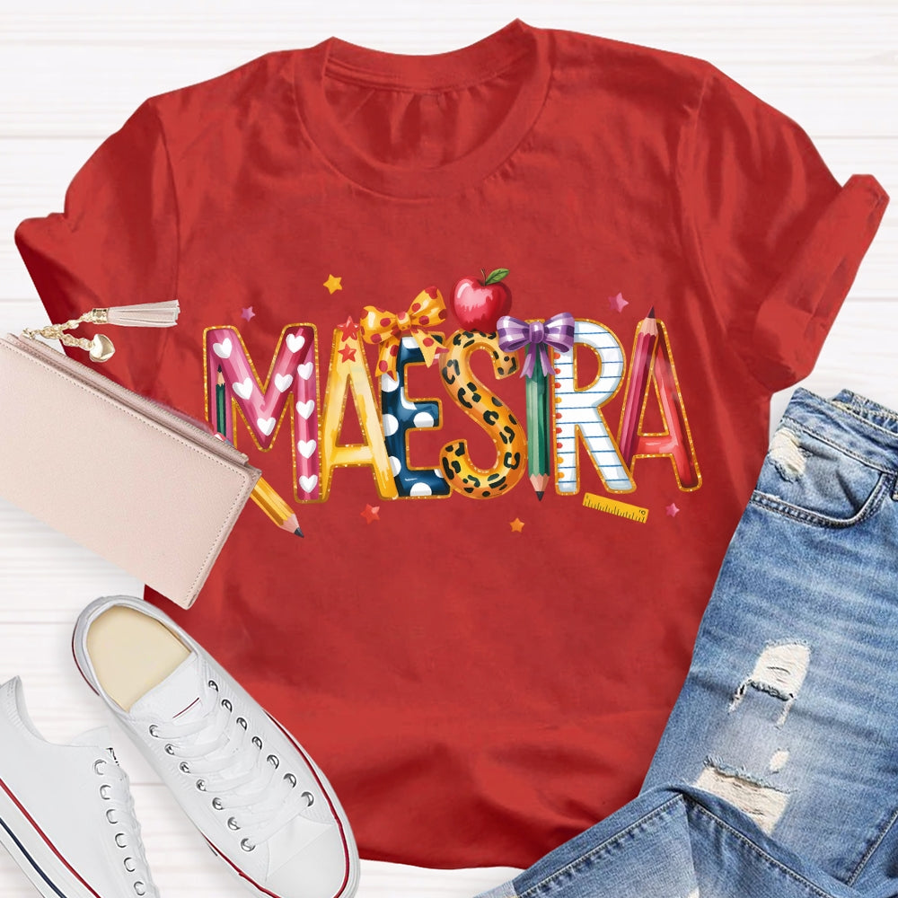 Maestra Colorful Stars And Font Apple T-shirt