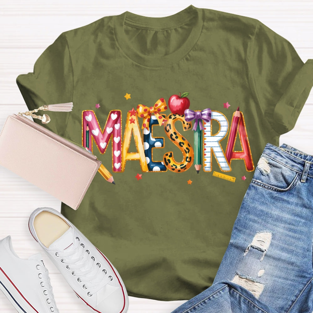 Maestra Colorful Stars And Font Apple T-shirt