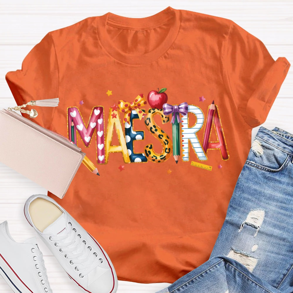 Maestra Colorful Stars And Font Apple T-shirt