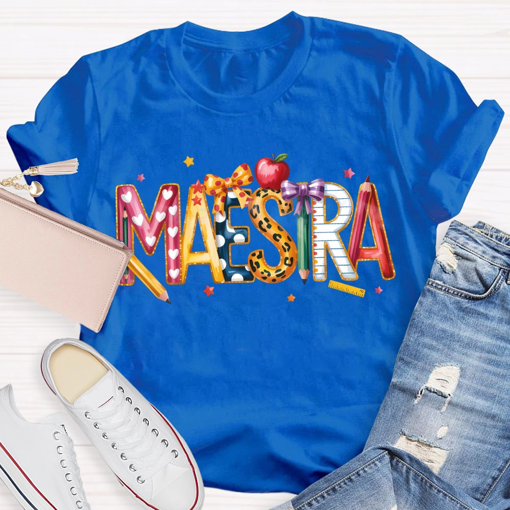 Maestra Colorful Stars And Font Apple T-shirt