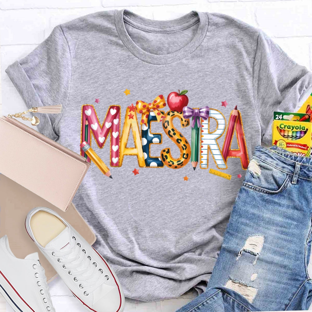 Maestra Colorful Stars And Font Apple T-shirt