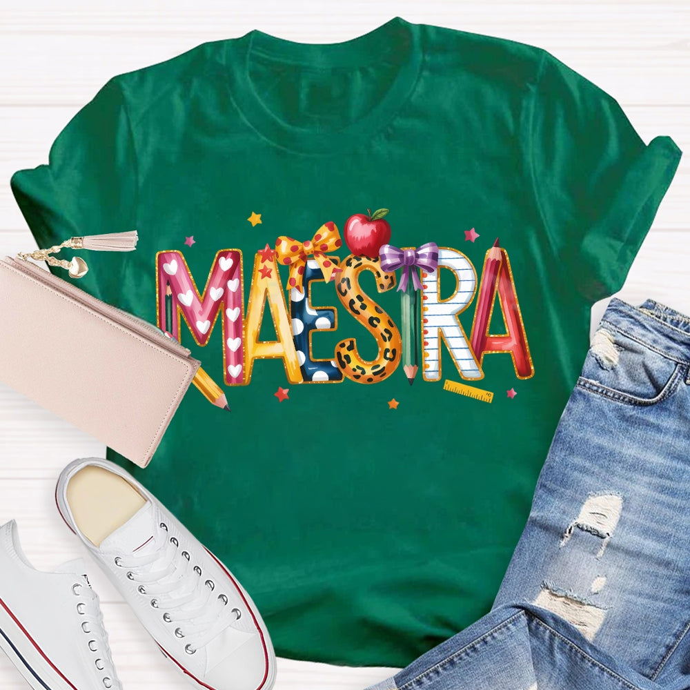 Maestra Colorful Stars And Font Apple T-shirt