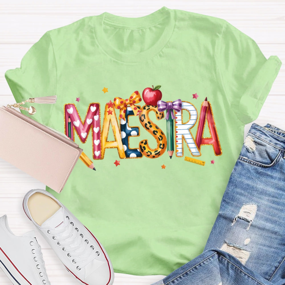 Maestra Colorful Stars And Font Apple T-shirt