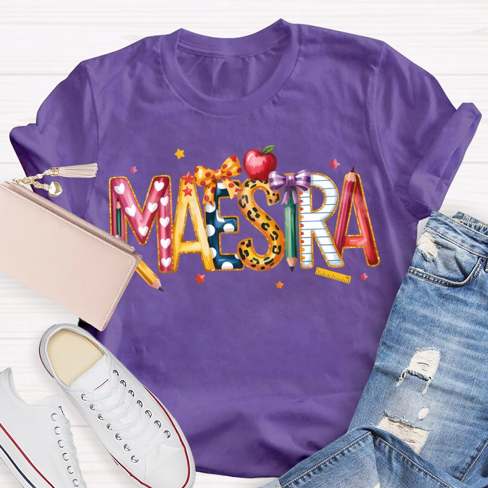 Maestra Colorful Stars And Font Apple T-shirt