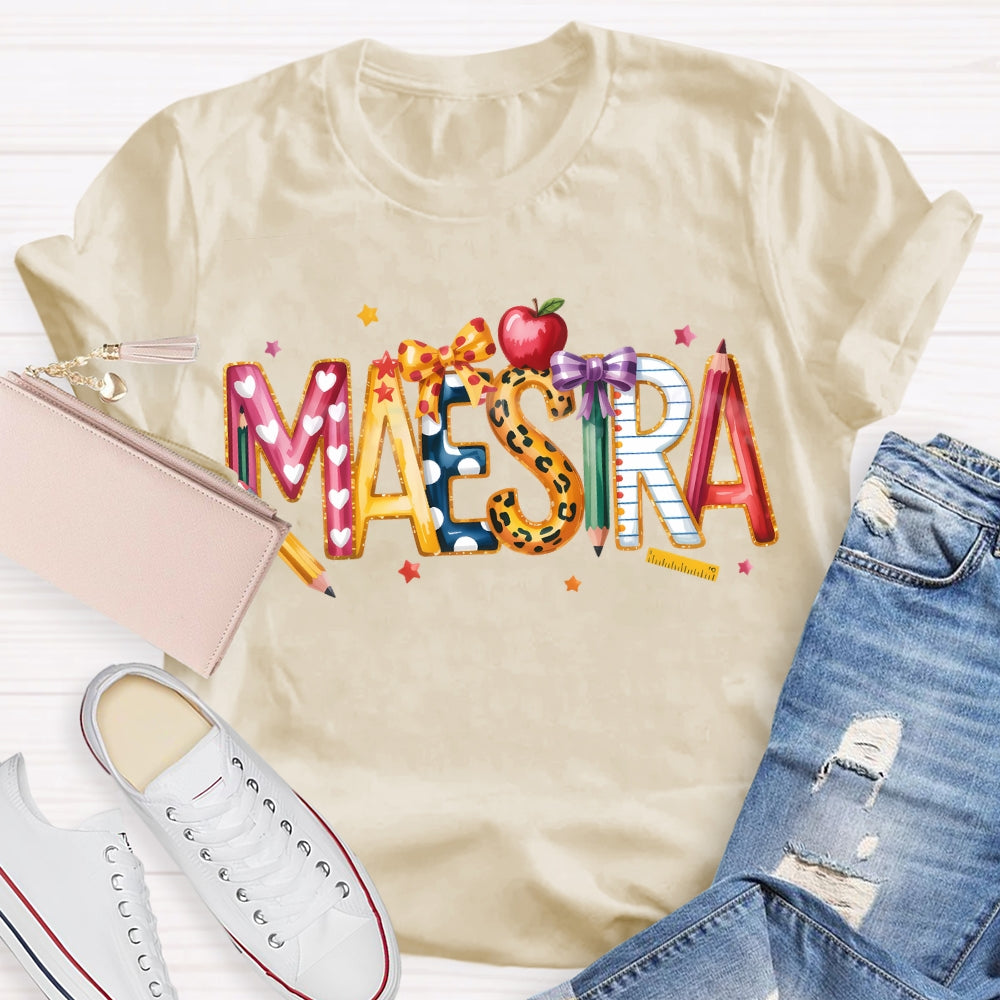 Maestra Colorful Stars And Font Apple T-shirt