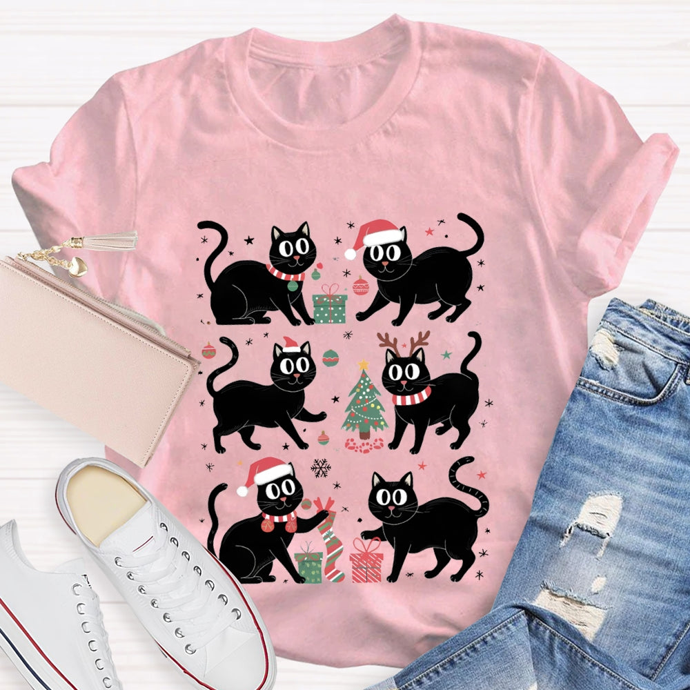 Christmas Black Cat Snowflakes And Christmas Tree T-shirt