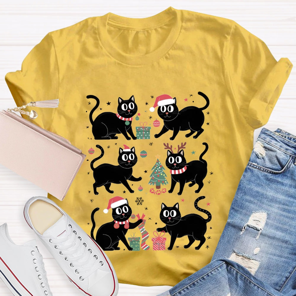 Christmas Black Cat Snowflakes And Christmas Tree T-shirt