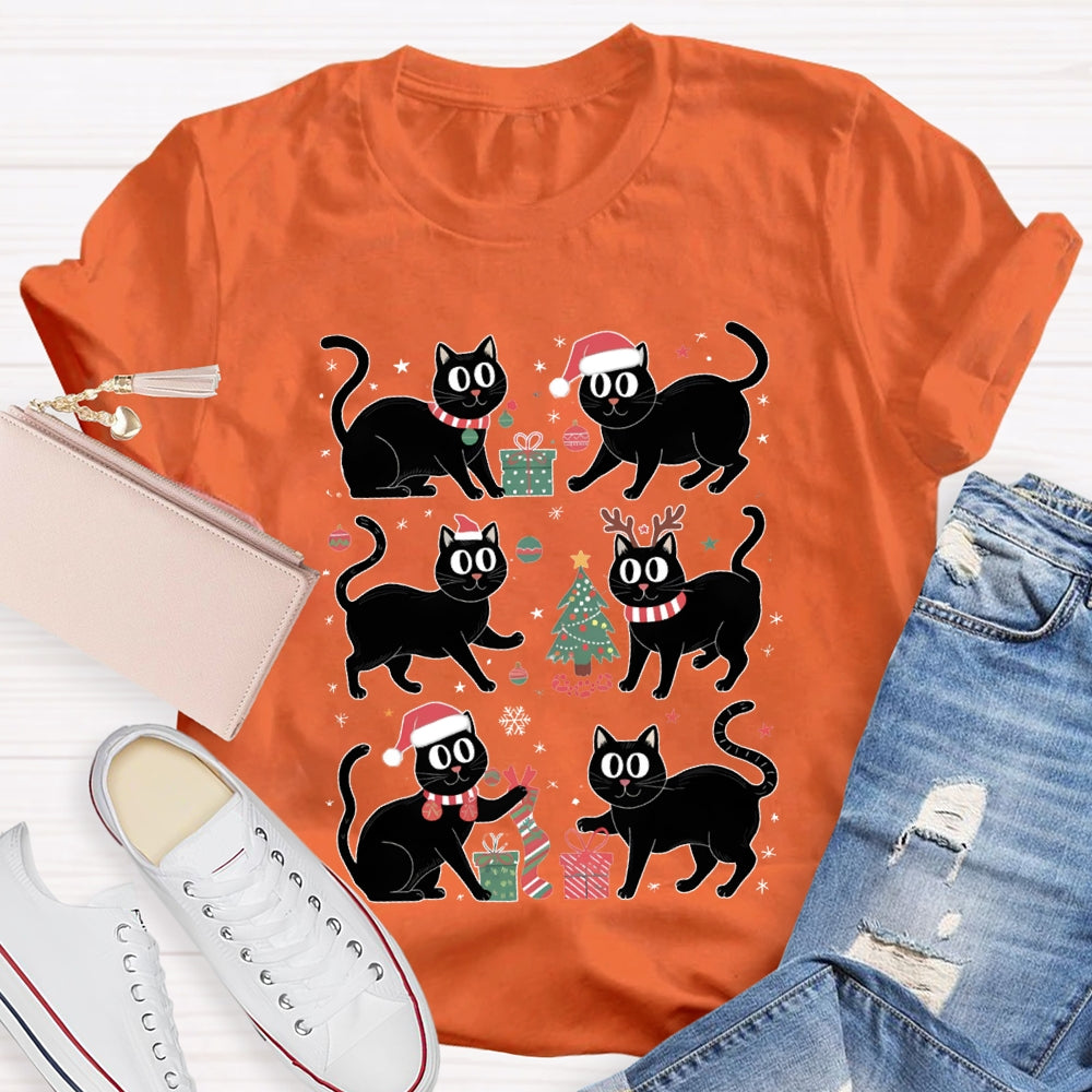 Christmas Black Cat Snowflakes And Christmas Tree T-shirt