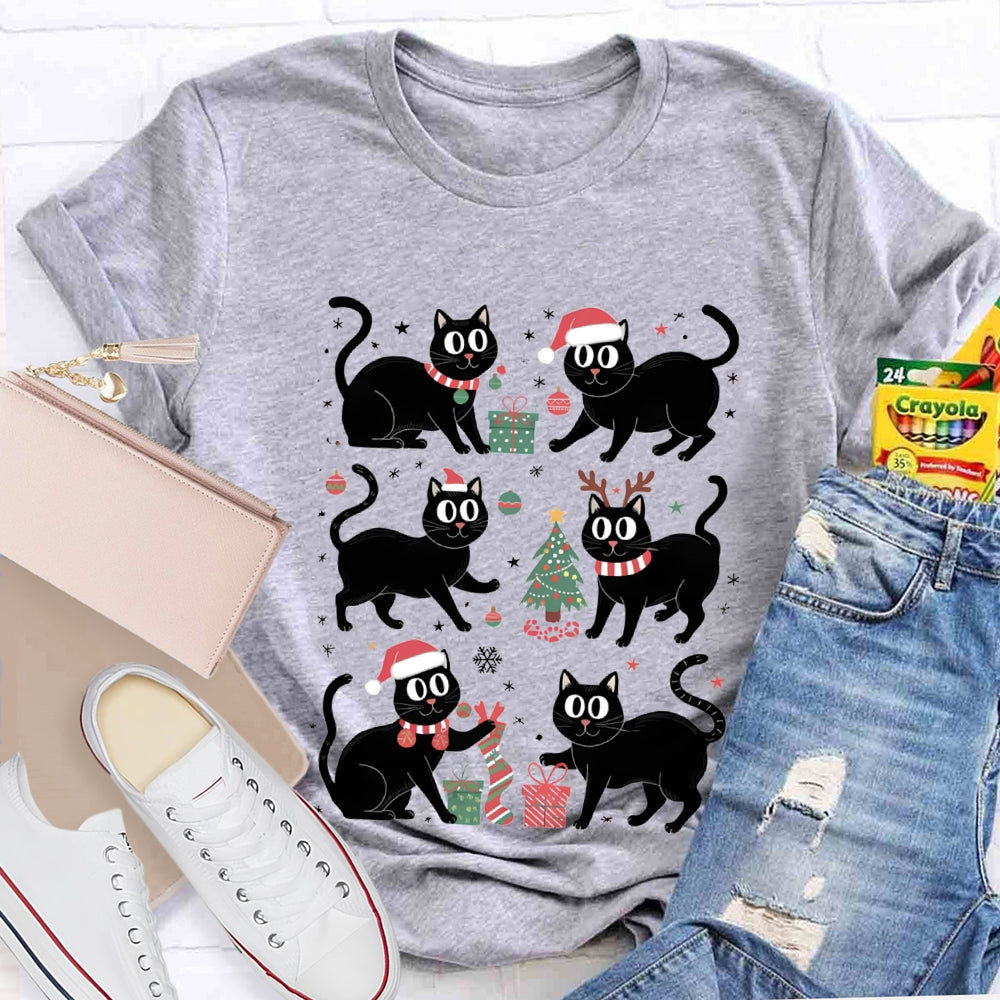 Christmas Black Cat Snowflakes And Christmas Tree T-shirt