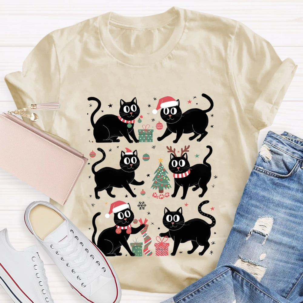 Christmas Black Cat Snowflakes And Christmas Tree T-shirt