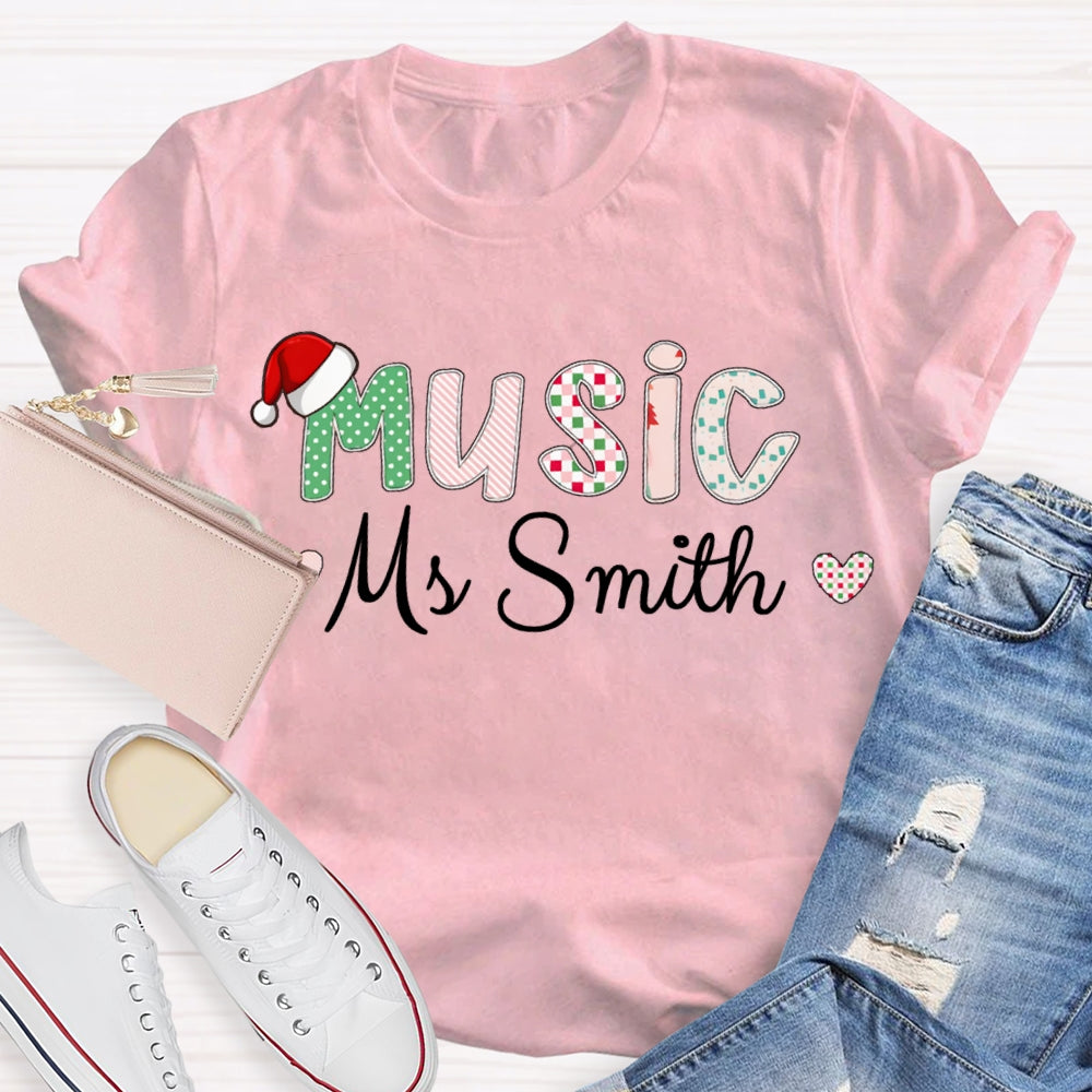 Personalized Name Music Teacher Christmas T-shirt