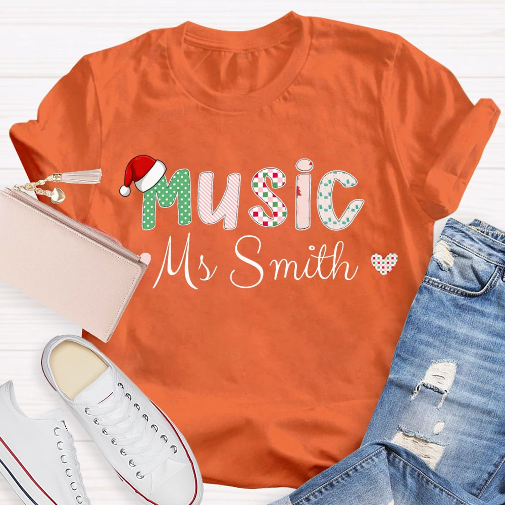 Personalized Name Music Teacher Christmas T-shirt