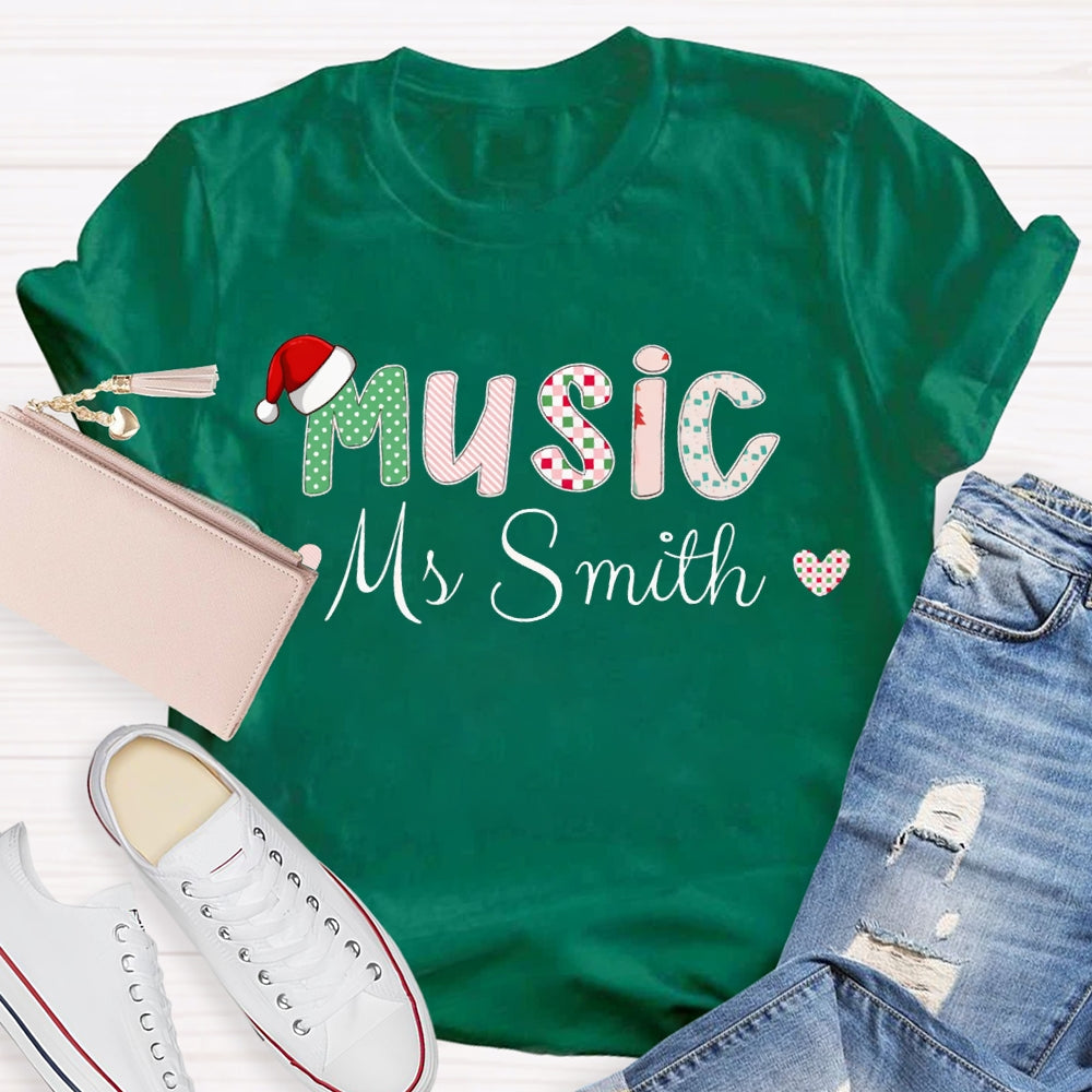 Personalized Name Music Teacher Christmas T-shirt