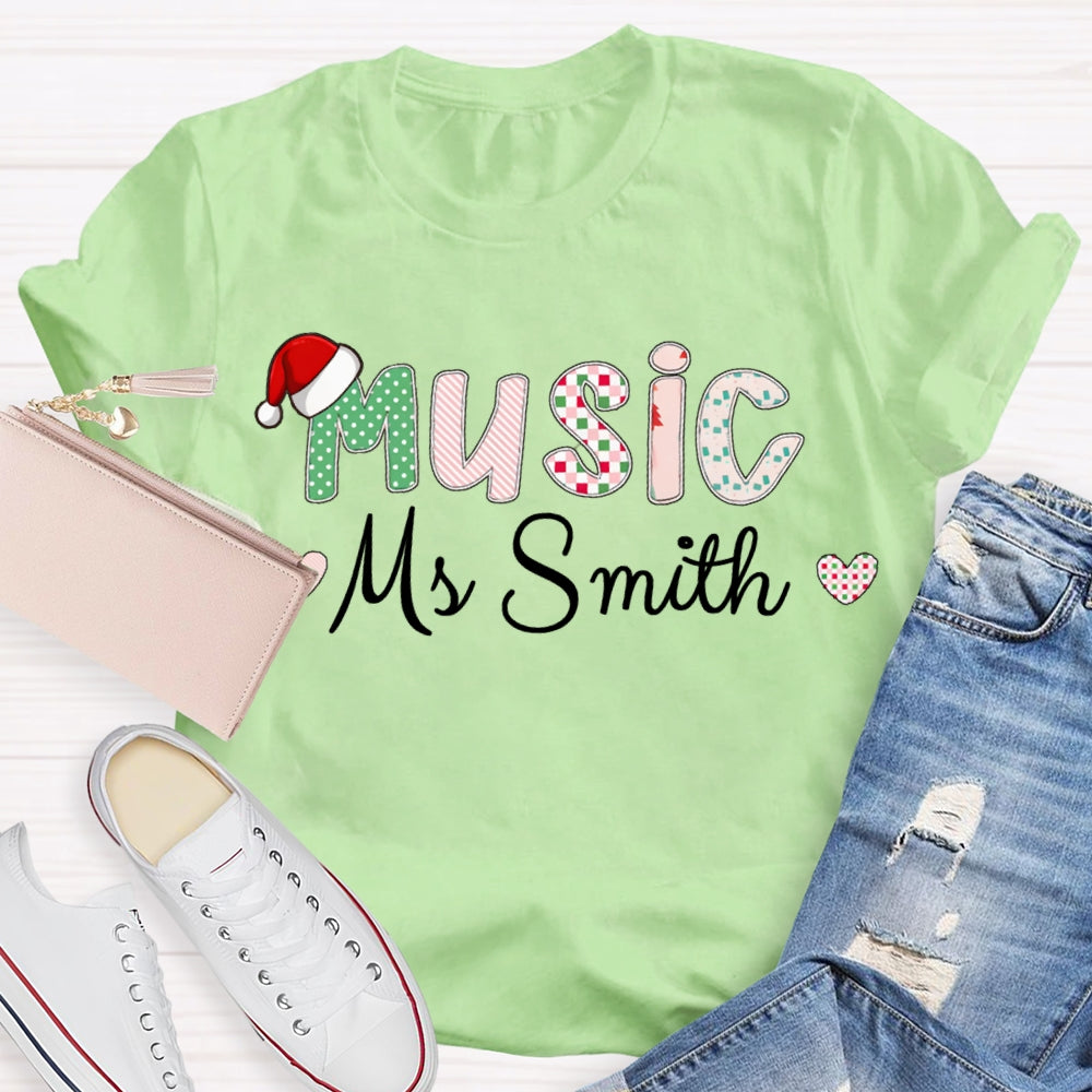 Personalized Name Music Teacher Christmas T-shirt