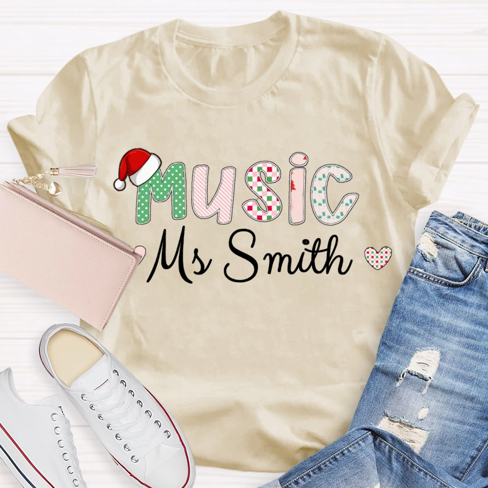 Personalized Name Music Teacher Christmas T-shirt