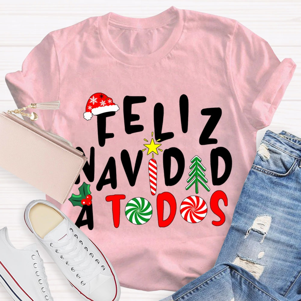 Feliz Navidad A Todos Bilingual Teacher Christmas T-shirt