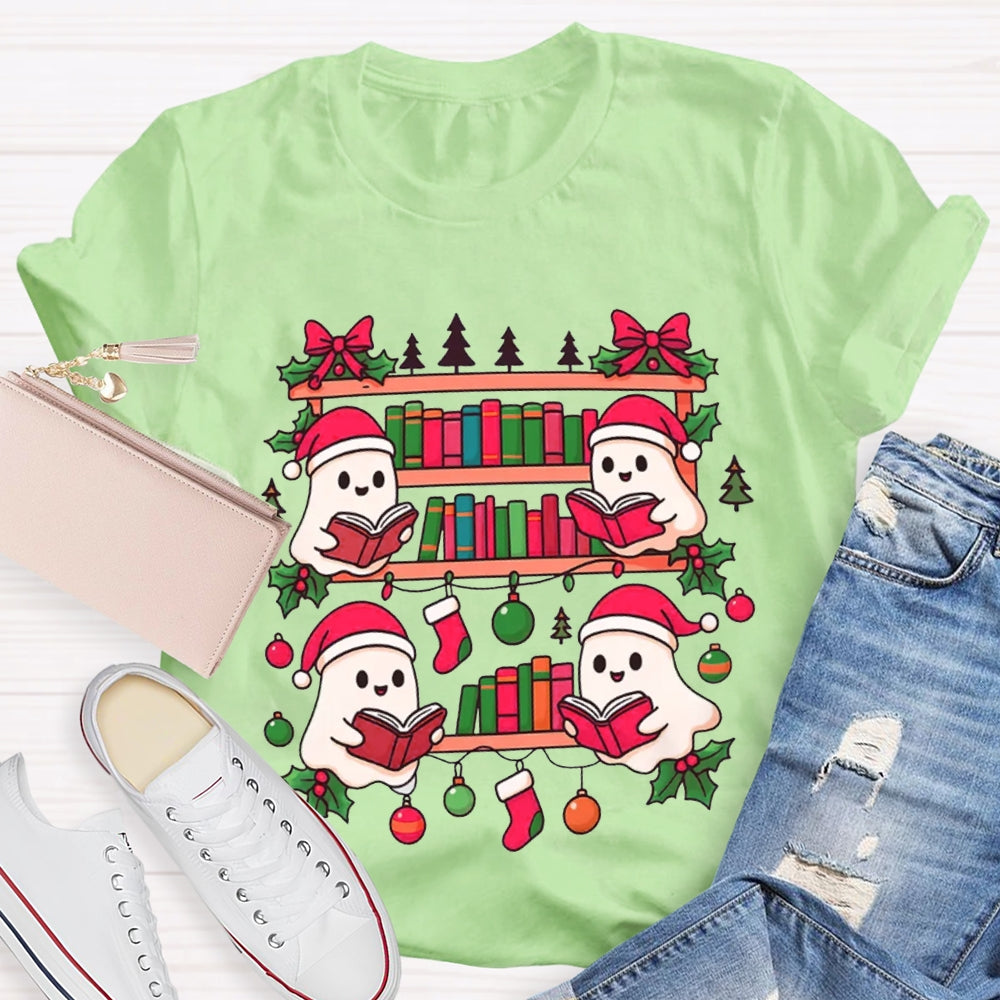 Christmas Elf Reading A Book Carefully Christmas T-shirt
