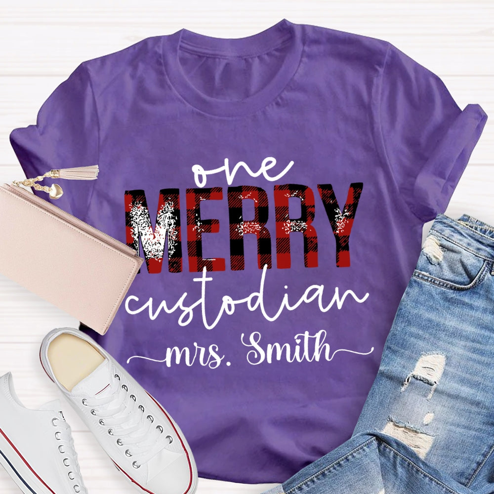 Personalized Name One Merry Custodian Christmas T-shirt